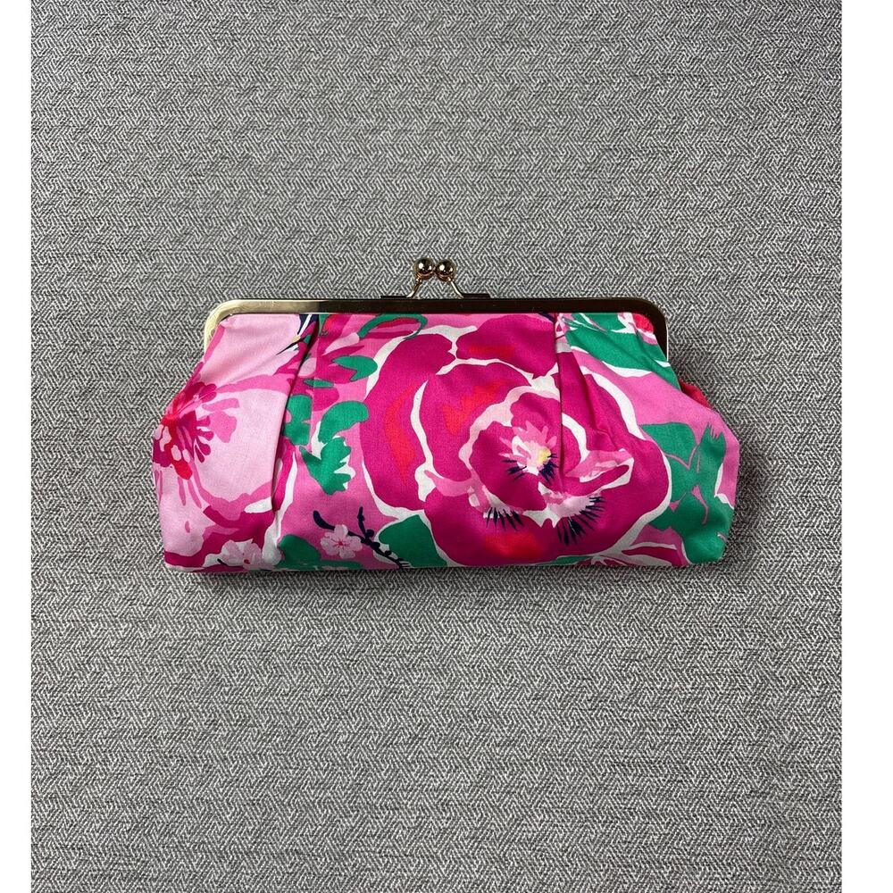 Lilly Pulitzer Clutch Floral With Gold Toned Kisslock Hand Bag Cosmetic Preppy